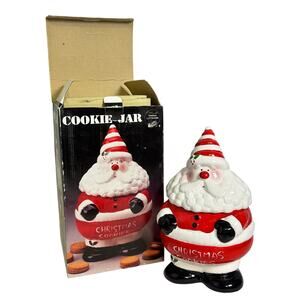 Super Cute Ceramic Santa Cookie Jar in Original Box